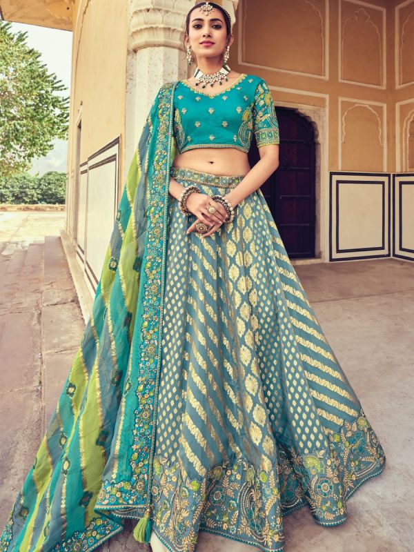 Blue Wedding Lehanga Choli In Banarasi Silk In Zari