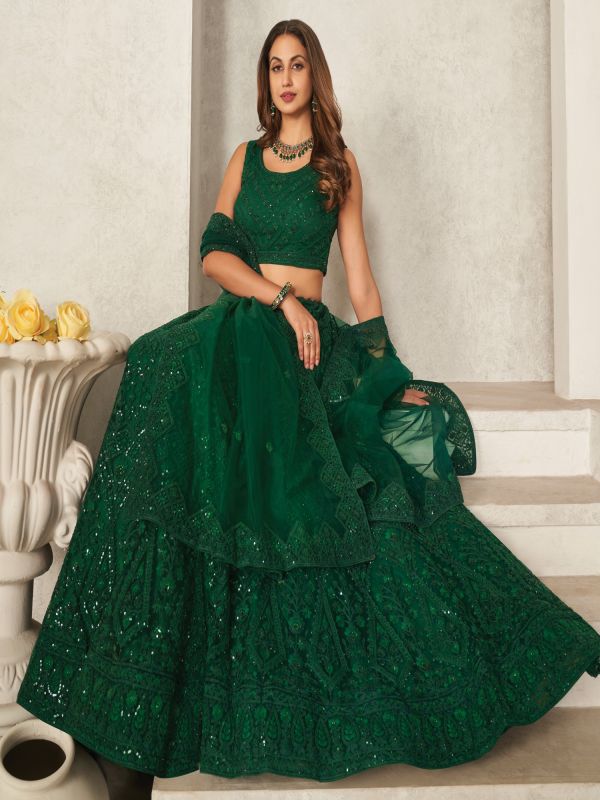 Dark Green Festive Lehenga Choli In Sequin Embroidery