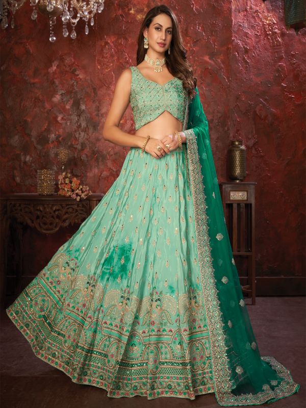 Turquoise Zari Embellished Bridesmaid Lehenga Choli