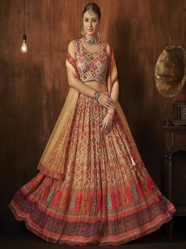 Multicolor Georgette Lehenga Choli  In Digital Print