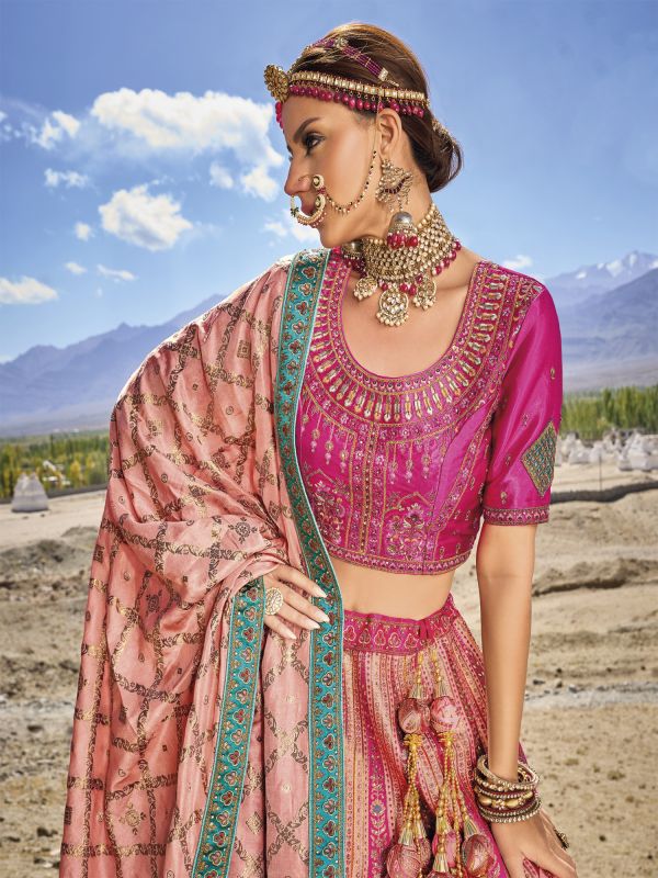 Pink Banarasi Silk Lehenga Choli In Zari Embroidery
