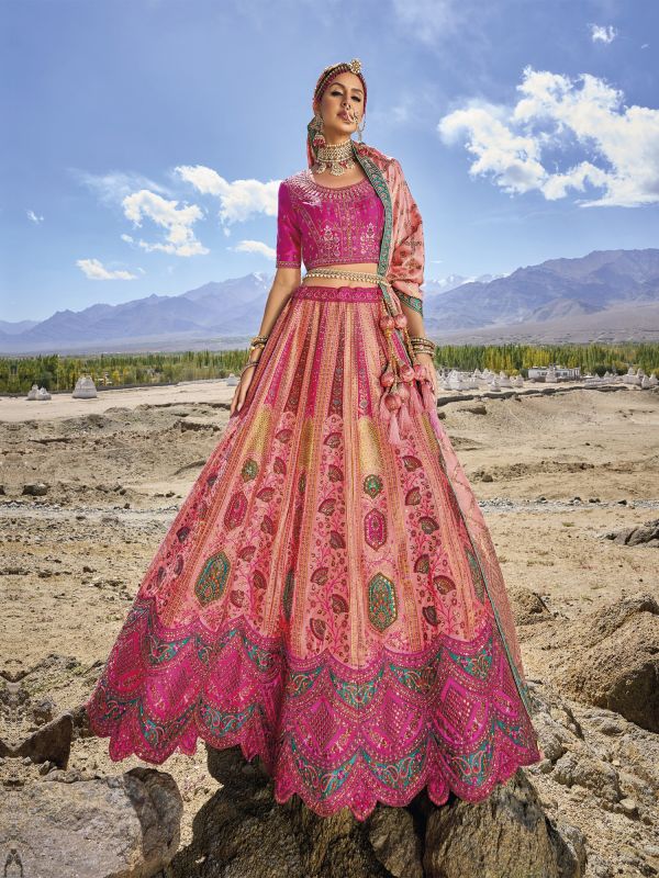 Pink Banarasi Silk Lehenga Choli In Zari Embroidery