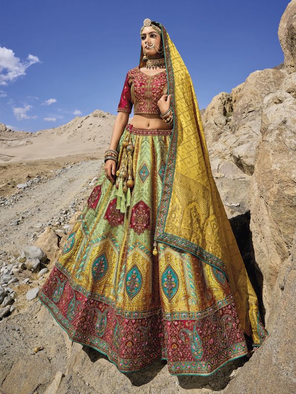 Multicolor Banarasi Silk Lehenga Choli In Stone Embroidery