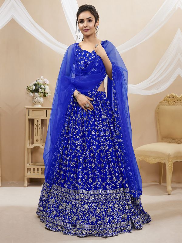 Royal Blue Georgette Sequin Embroidered Lehenga Choli 