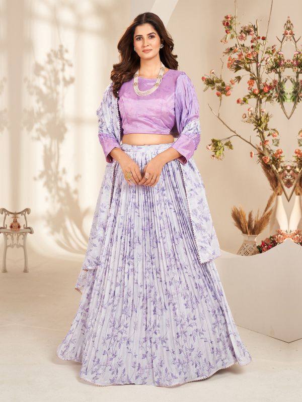 Lilac Bridesmaid Lehenga Choli In Organza With Print