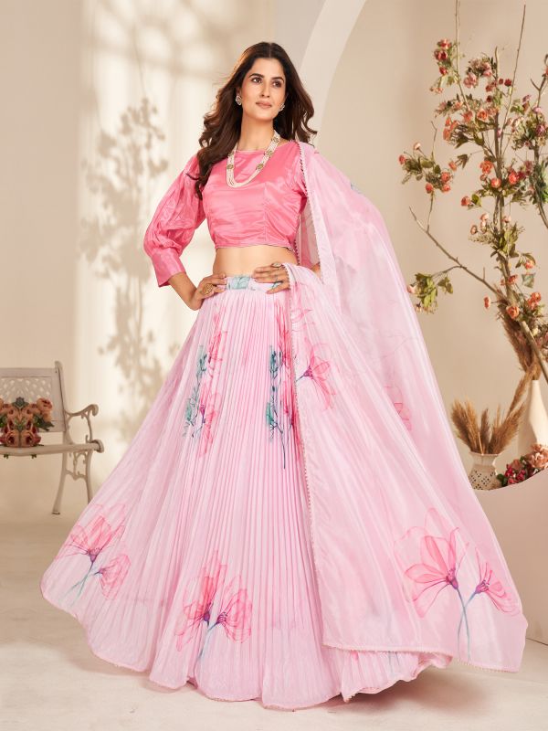 Baby Pink Bridesmaid Lehenga Choli In Floral Print