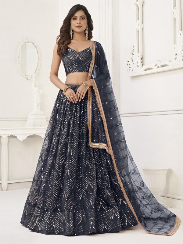 Navy Blue  Net Lehenga Choli Im Sequin Work