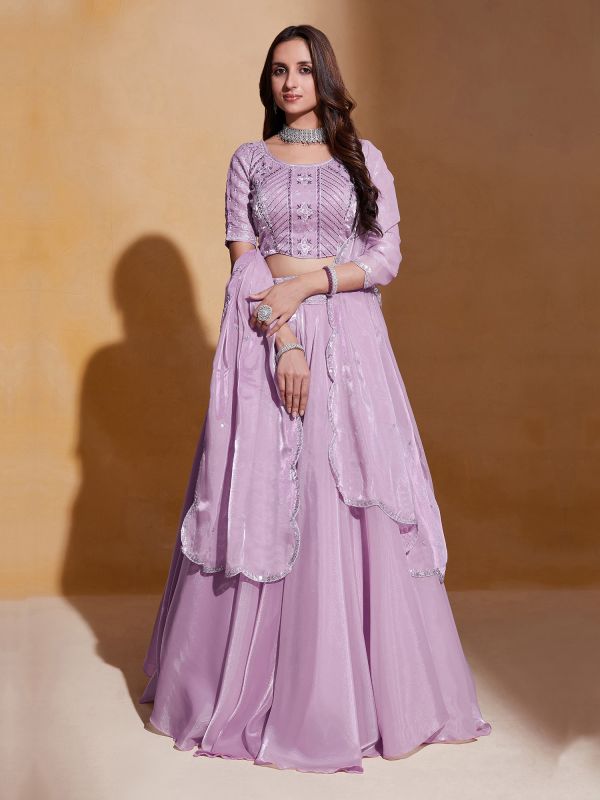 Lilac Bridesmaid Lehenga Choli In Organza Silk