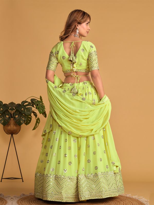 Light Green Sequins Embellished Lehenga With Choli