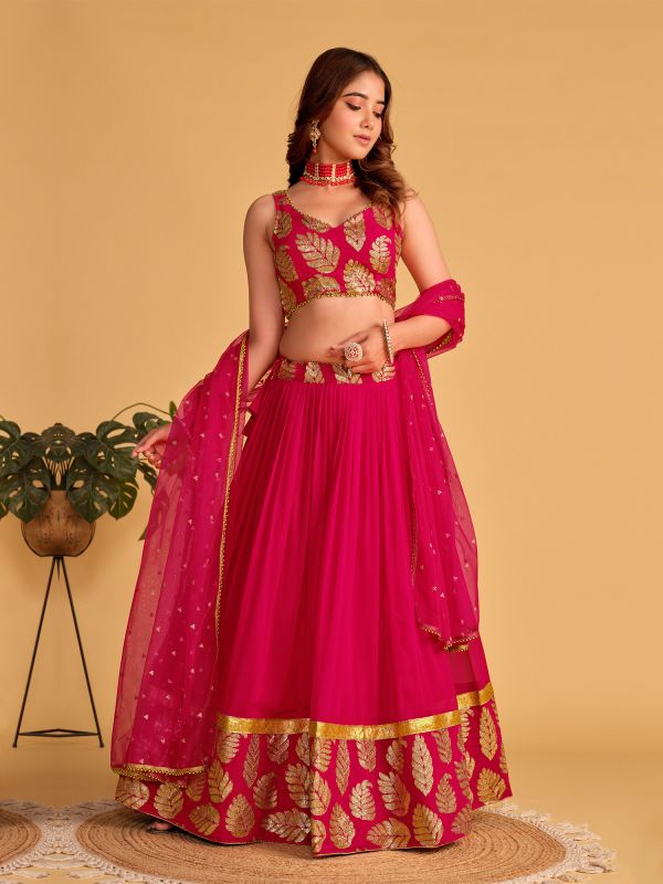 Rani Pink Wedding Lehanga With Sequined Choli