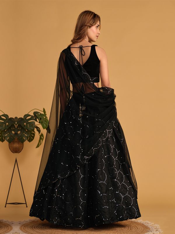Black Mirror Work Embellished Party Lehanga Choli