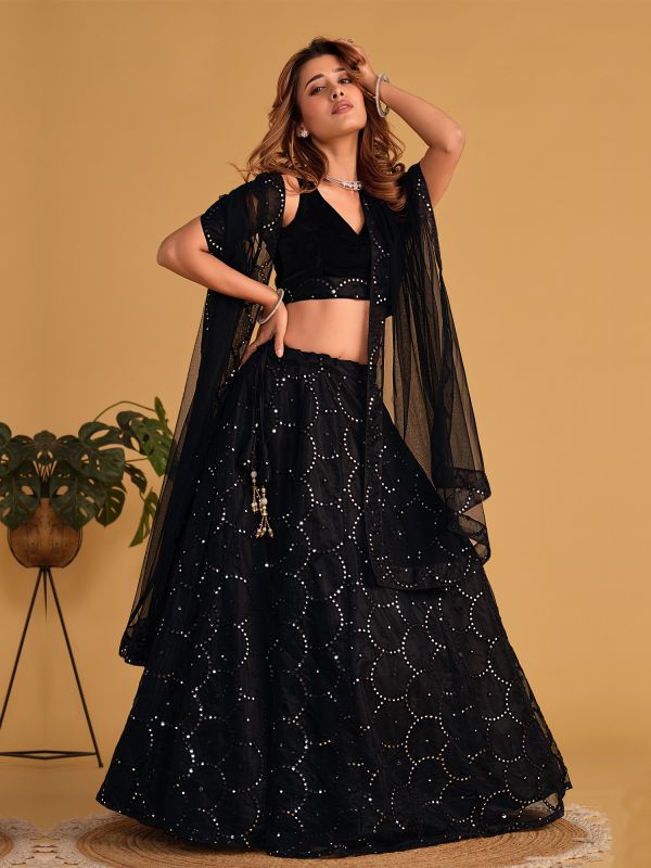 Black Mirror Work Embellished Party Lehanga Choli