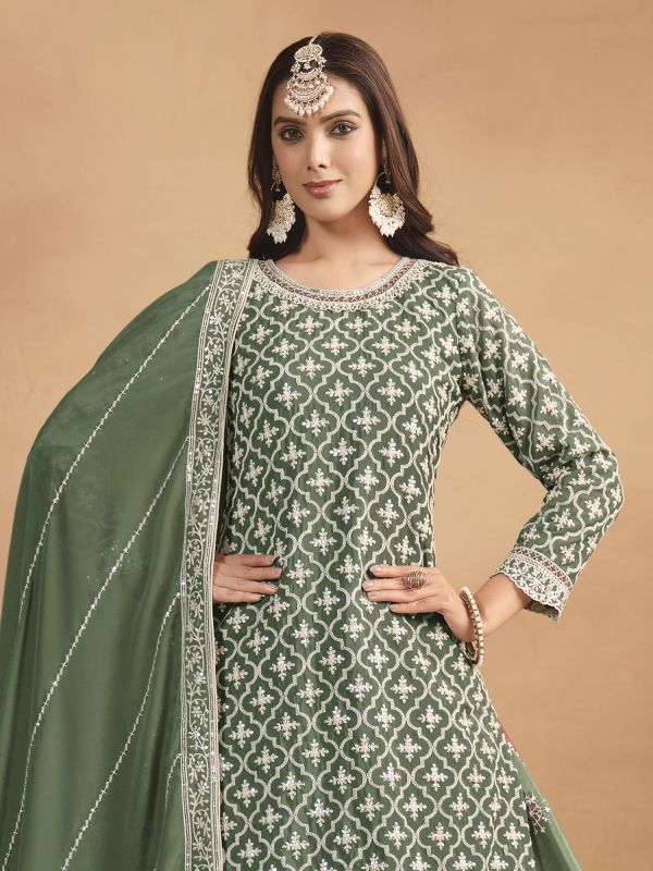 Green Indowestern Style Lehenga Choli In Silk