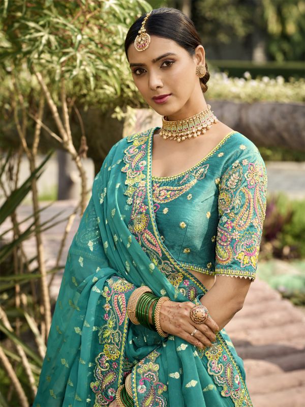 Green Floral Embroidered Lehenga Choli In Georgette