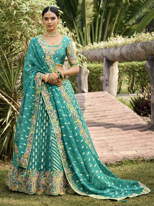 Green Floral Embroidered Lehenga Choli In Georgette