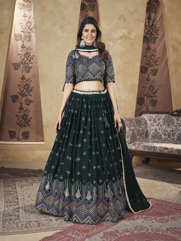 Black Foil Work Embellished Georgette Lehenga Choli