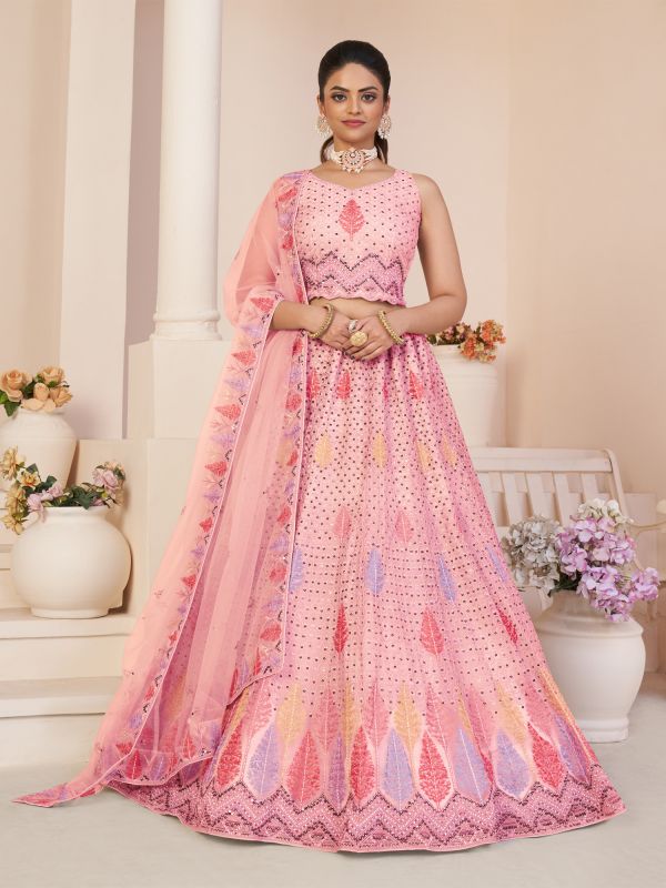 Baby Pink Bridesmaid Lehenga With Choli In Net