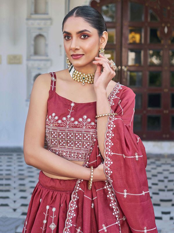 Rani Pink Party Wear Embroidered Lehenga Set