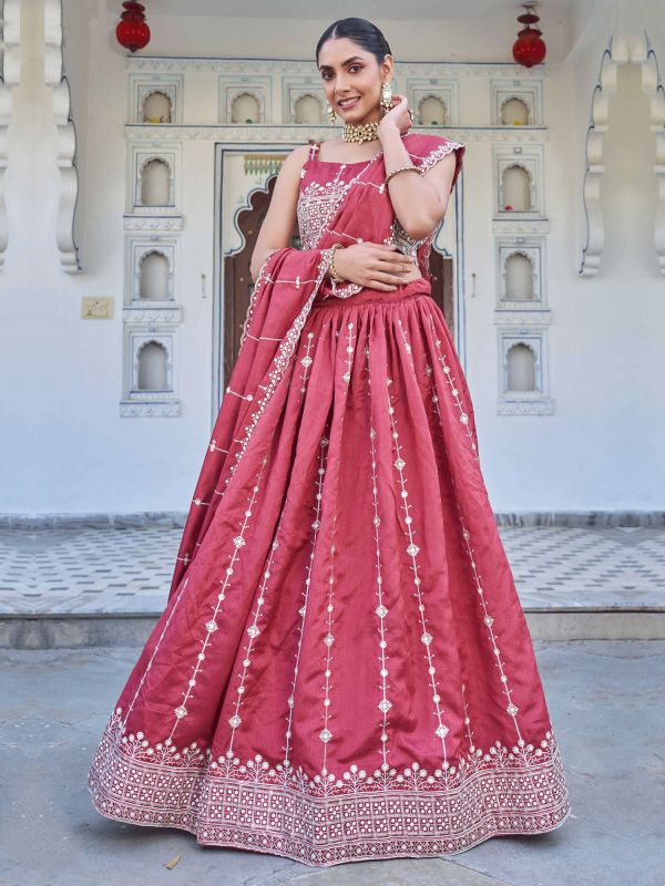Rani Pink Party Wear Embroidered Lehenga Set