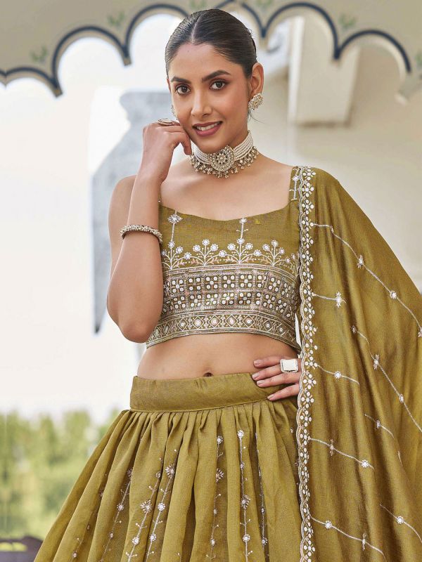 Green Silver Zari Work Lehenga Choli With Dupatta