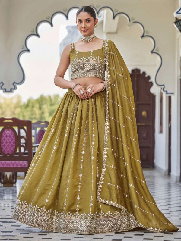 Green Silver Zari Work Lehenga Choli With Dupatta