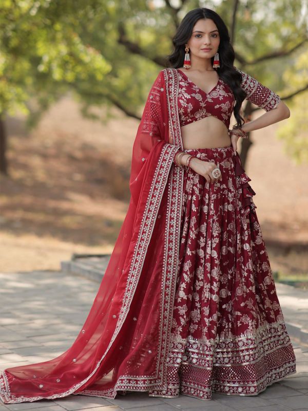 Maroon Sequins Embellished Designer Lehenga Choli