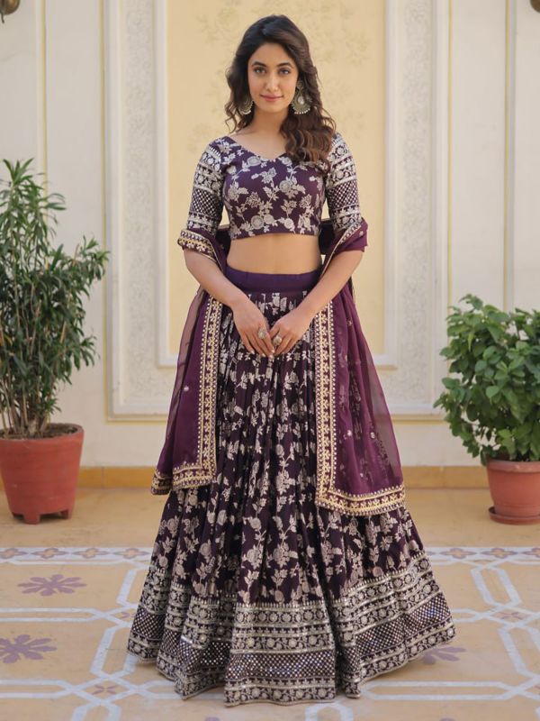 Midnight Purple Wedding Lehenga Set In Jacquard