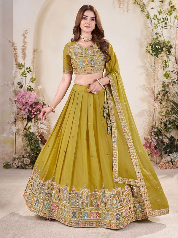 Green Festive Wear Georgette Lehenga Choli
