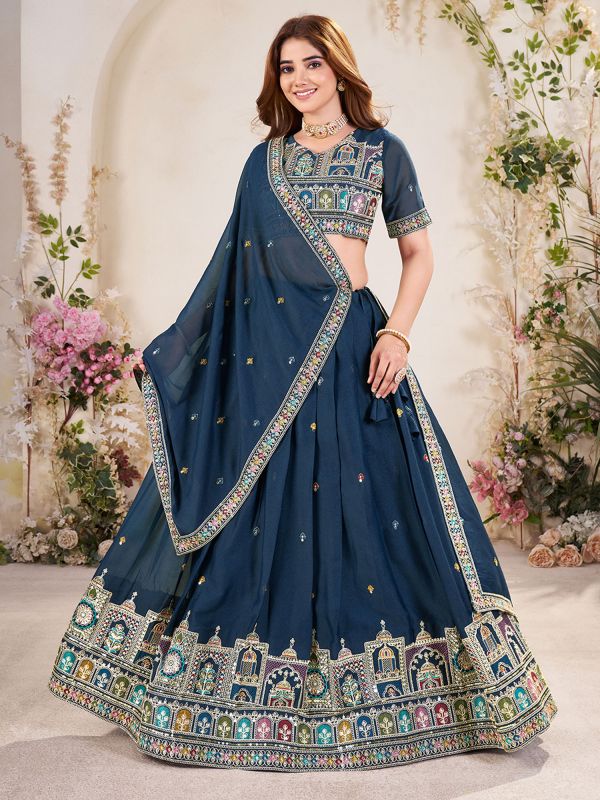 Blue Traditional Lehenga Set In Heavy Embroidery