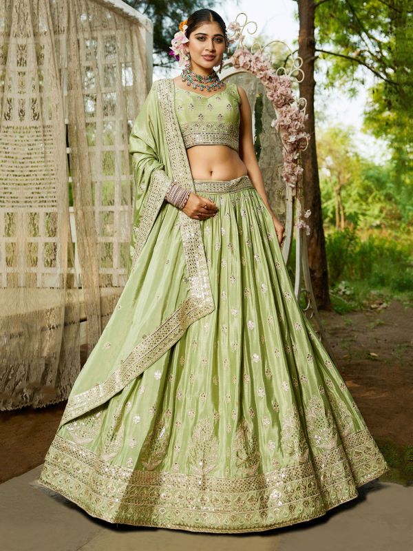 Green Festive Lehenga Choli In Sequins Embellishments