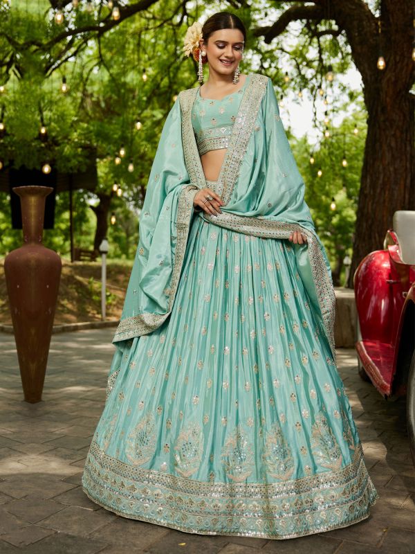 Turquoise Sequins Enhanced Bridesmaid Lehenga Set