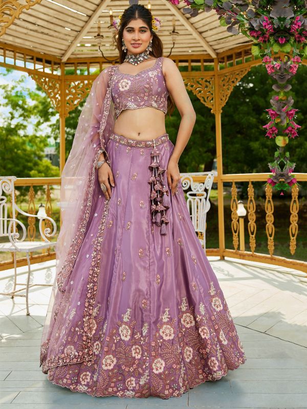 Purple Embroidered Lehenga Choli With Net Dupatta