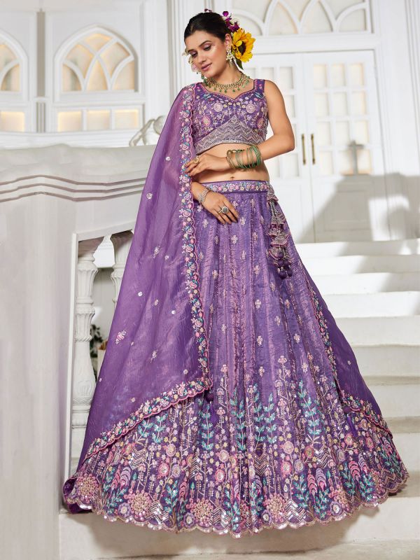 Royal Purple Heavy Floral Embeelished Lehenga Choli