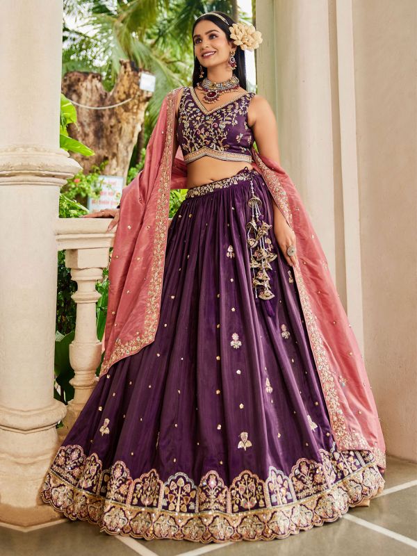 Wine Heavy Embroidered Bridesmaid Lehenga Choli