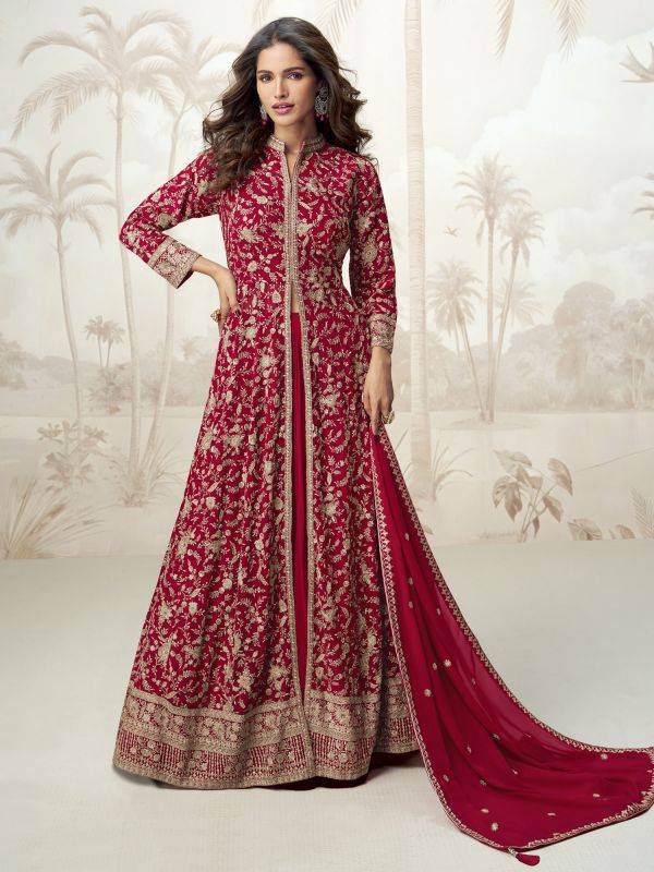 Red Sequins Work Indo Style Lehenga Set