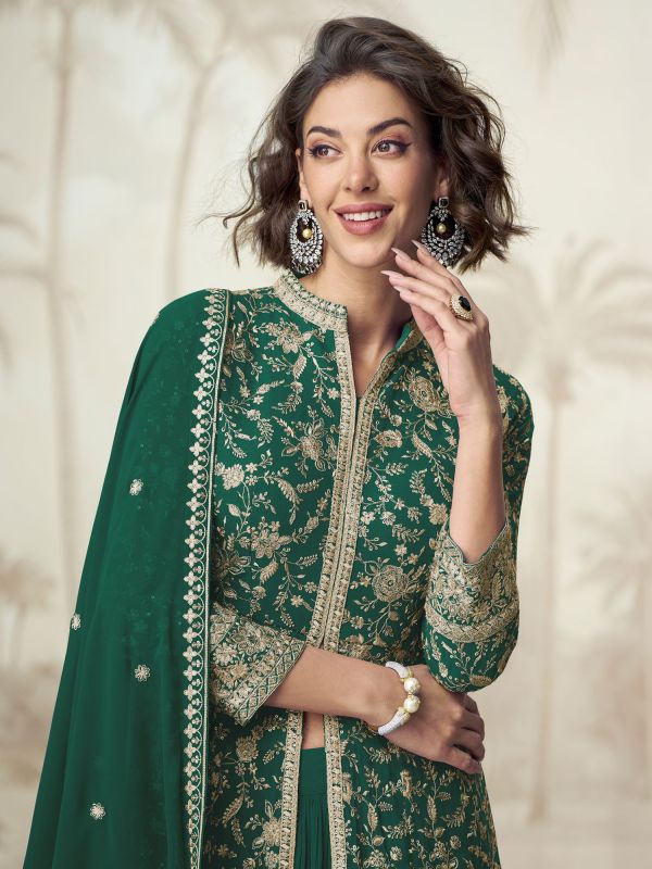 Green Indowestern Style Lehenga Choli In Georgette