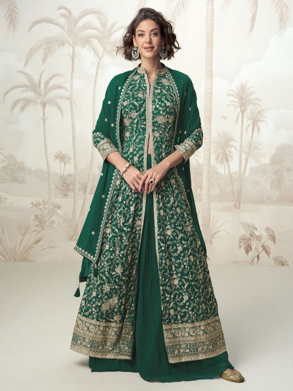 Green Indowestern Style Lehenga Choli In Georgette
