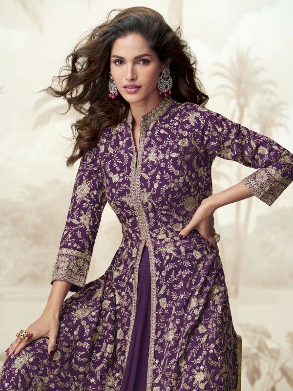 Purple Festive Lehenga Set In Indowestern Style