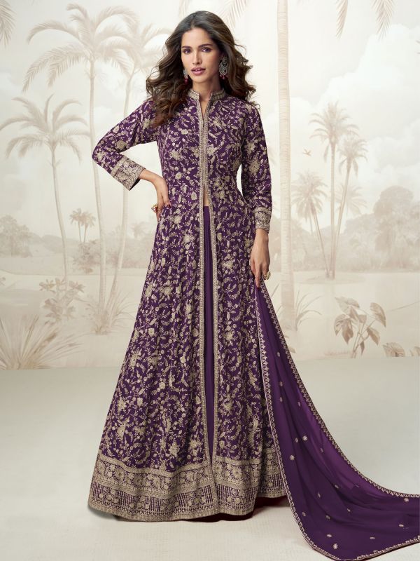 Purple Festive Lehenga Set In Indowestern Style
