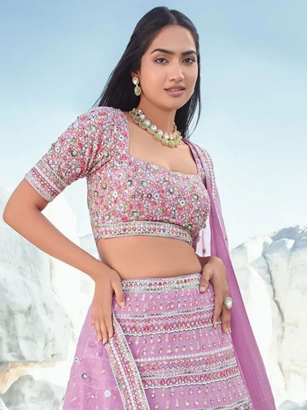 Pink Designer Lehenga Set With Organza Dupatta