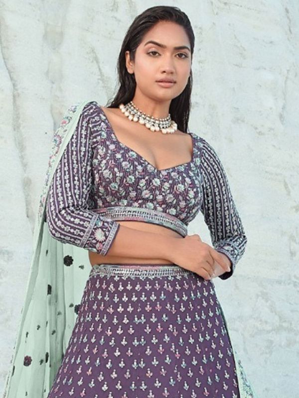 Mauve Purple Bridesmaid Lehenga Choli Set