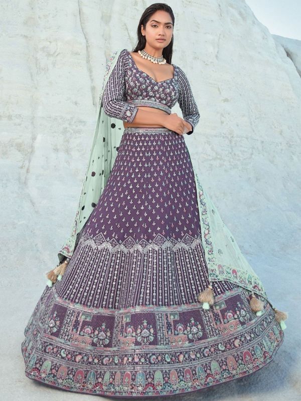 Mauve Purple Bridesmaid Lehenga Choli Set