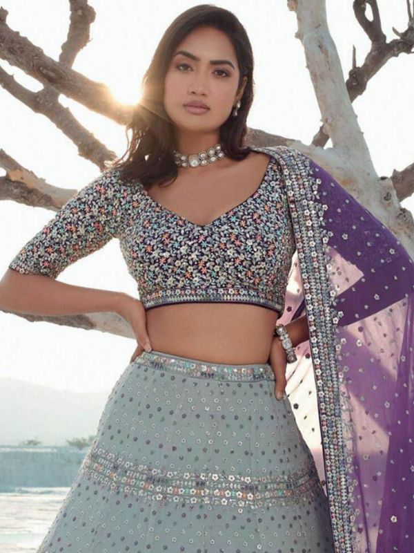 Grey Sequins Augmented Party Lehenga Set