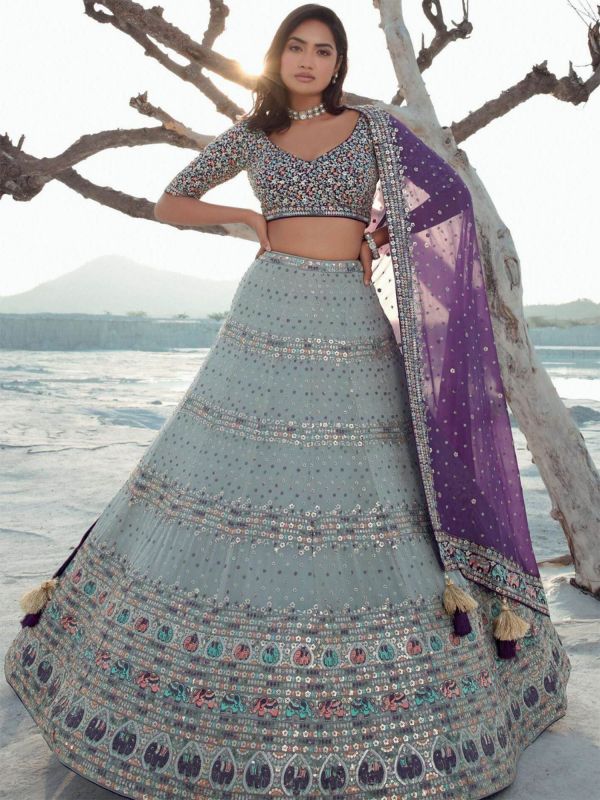 Grey Sequins Augmented Party Lehenga Set