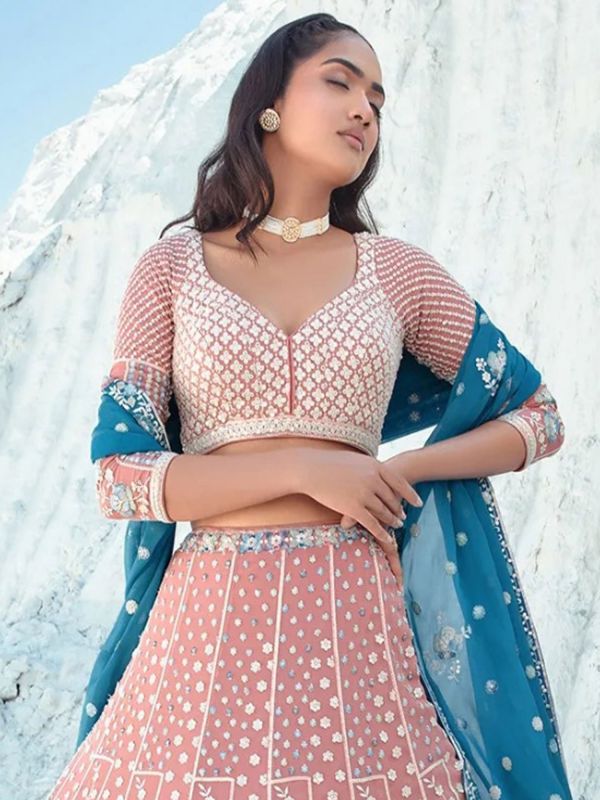 Peach Heavy Embroidered Designer Lehenga Choli