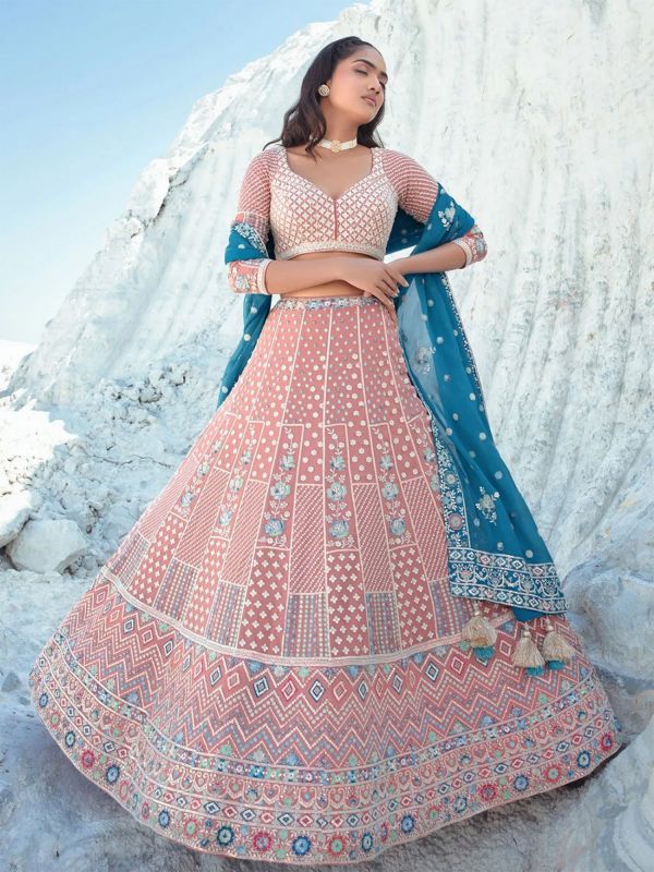 Peach Heavy Embroidered Designer Lehenga Choli