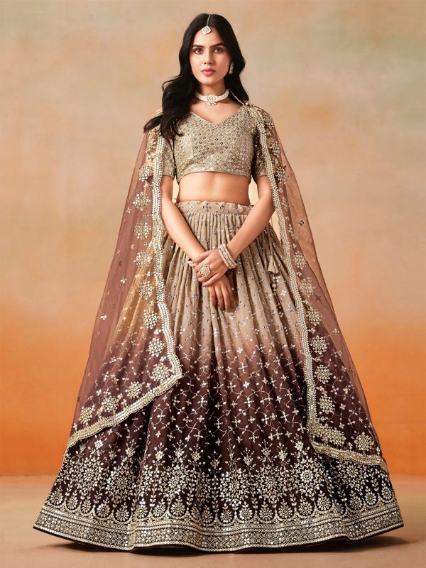 Brown And Beige Ombre Shaded Lehenga Set