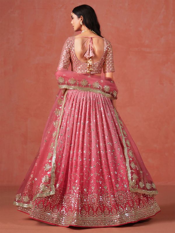 Pink Bridesmaid Lehenga Set With Net Dupatta