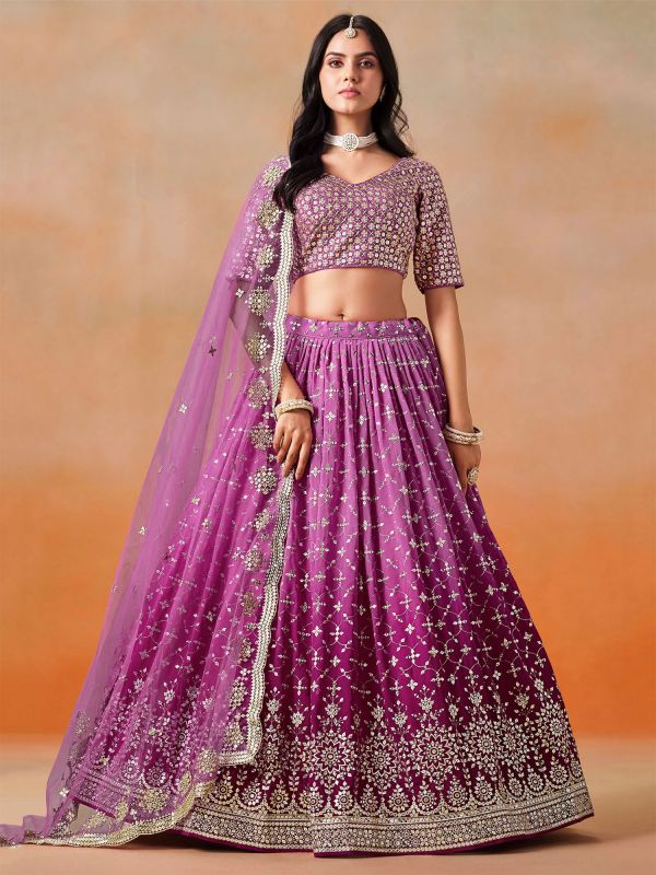 Purple Party Wear Lehenga Choli In Sequins Work