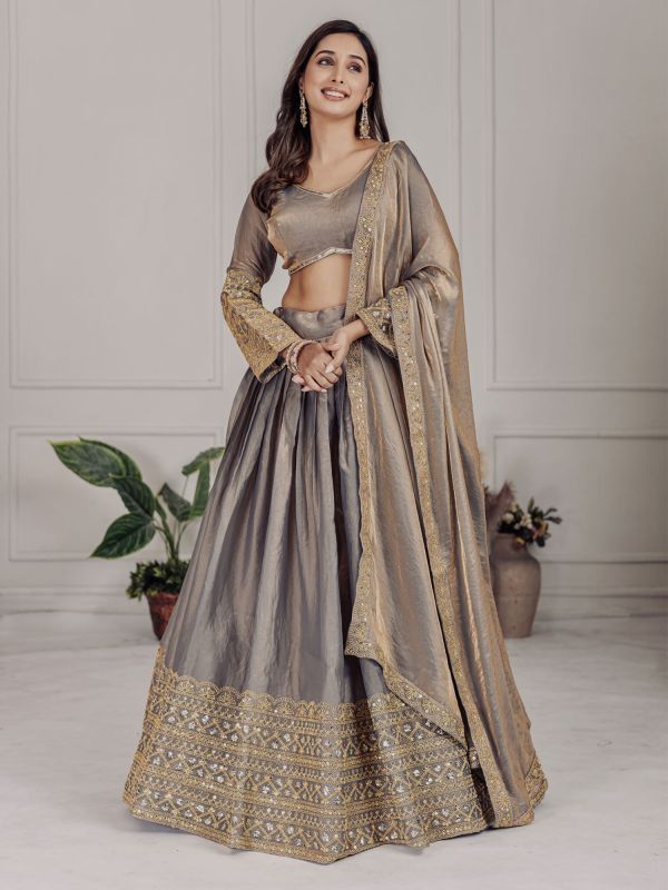 Dark Grey Sequins Work Party Lehenga Choli